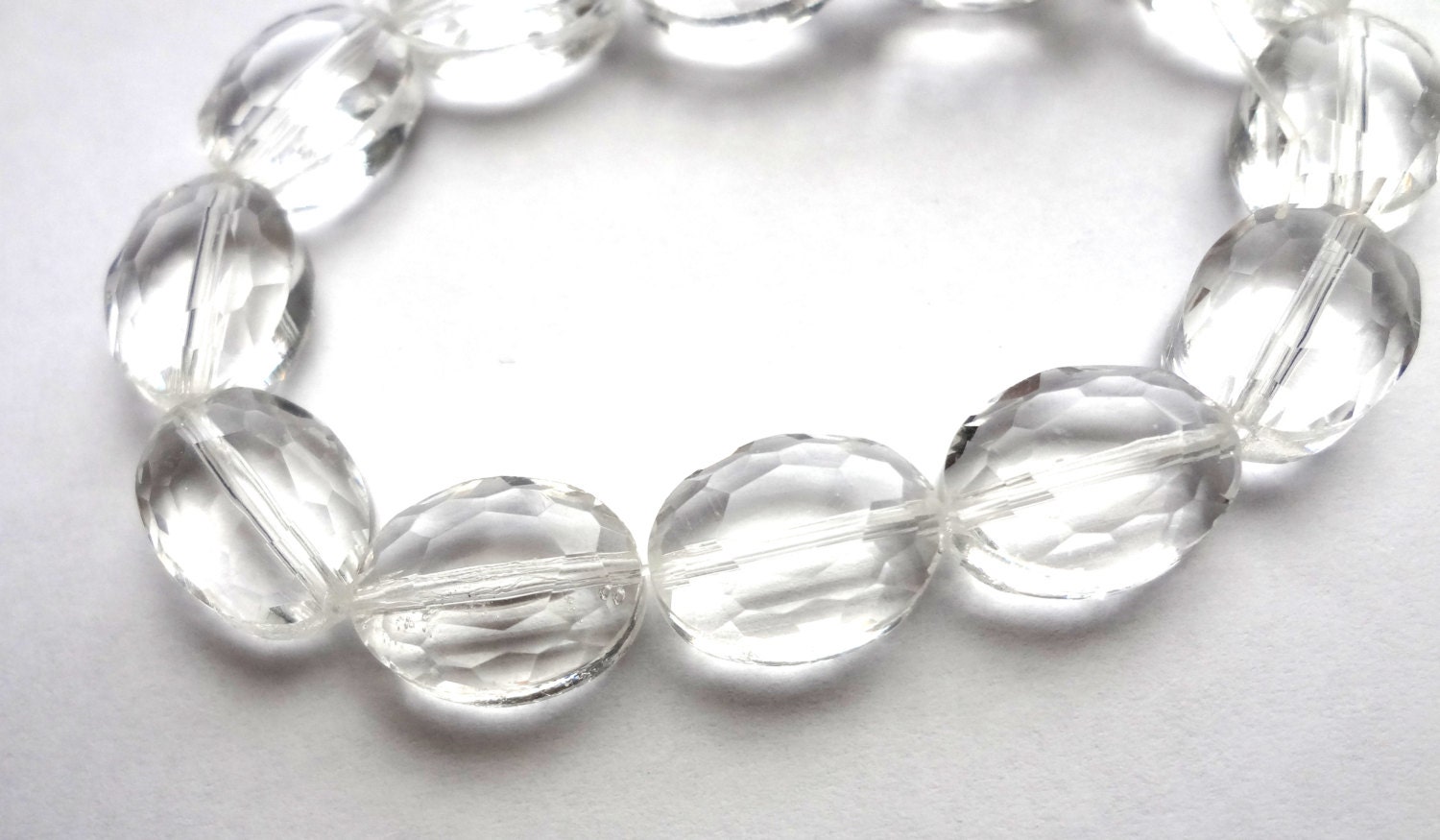 12 x 16mm Faceted Clear Puffy Oval Melon Semi Precious Gemstone Beads 6 pcs