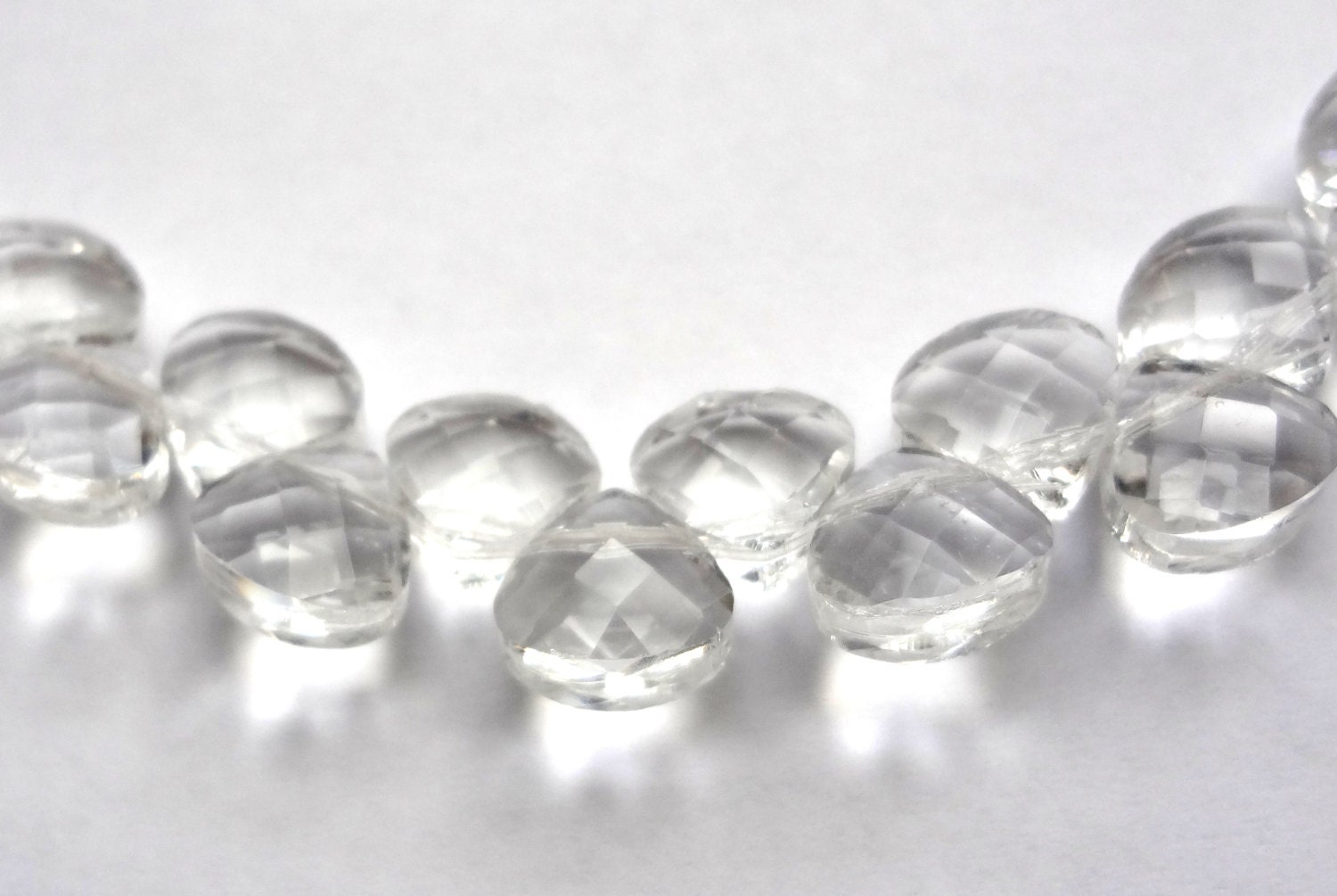 8 x 9 mm Faceted Clear Quartz Briolette Teardrop Beads, 10pcs