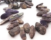 Large and Chunky Flake Topdrilled Natural Purple Charoite Semi Precious Gemstone Beads 20pcs, 8" Strand