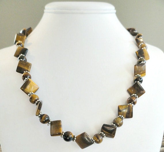 Reduced - Beaded Necklace- Brown Tiger Eye-Gift Idea - 10% off Coupon Code at checkout