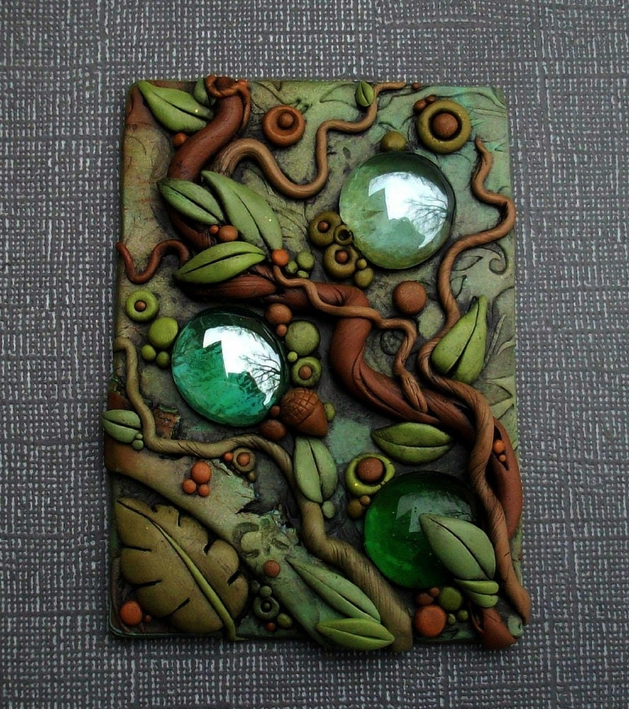 ACEO Droplets in the Forest Polymer clay and Glass