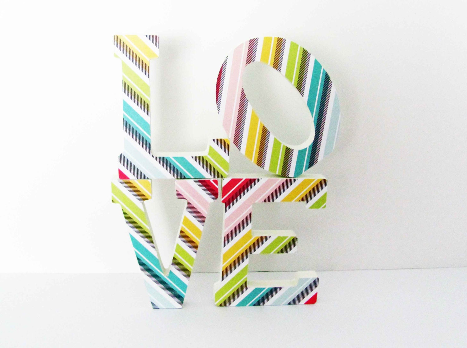 paper covered wood love letters,  romantic gift, geometric pattern letters, home and living decor letters