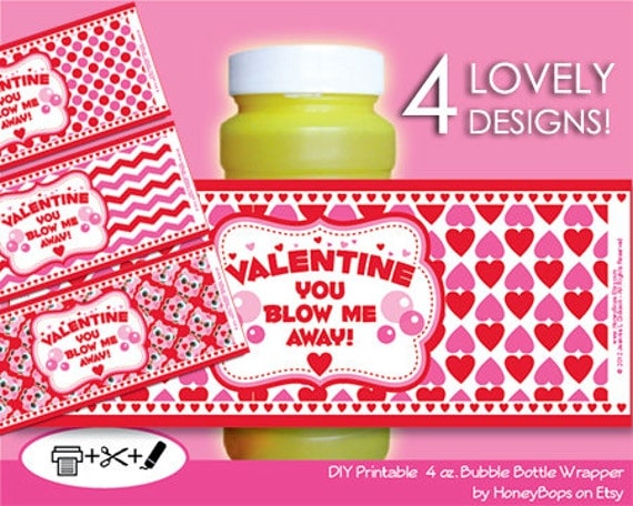 Valentine's Day INSTANT DOWNLOAD Printable 4oz Bubble Bottle Wrapper - PDF (Non-Personalized) Il_570xn
