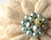 One Of A Kind - Repurposed Felted Wool Brooch -  Ice Blue Pearls Snowflake
