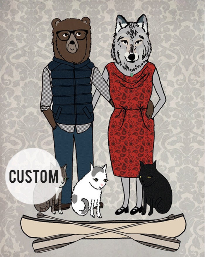 CUSTOM - Animal Couple Portrait - 8X10 Matted Print