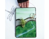 Stained Glass Panel Air Plant Holder -Kelly and Mint green
