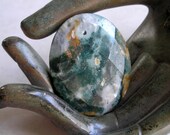 Ocean Jasper Oval Pendant- Faceted Oval Gemstone Pendant Bead- 50mm x 40mm