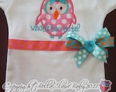 Owl bodysuit onesie for baby girls Beatrice HOOTs Applique Custom Order personalized Polka Dot Bows