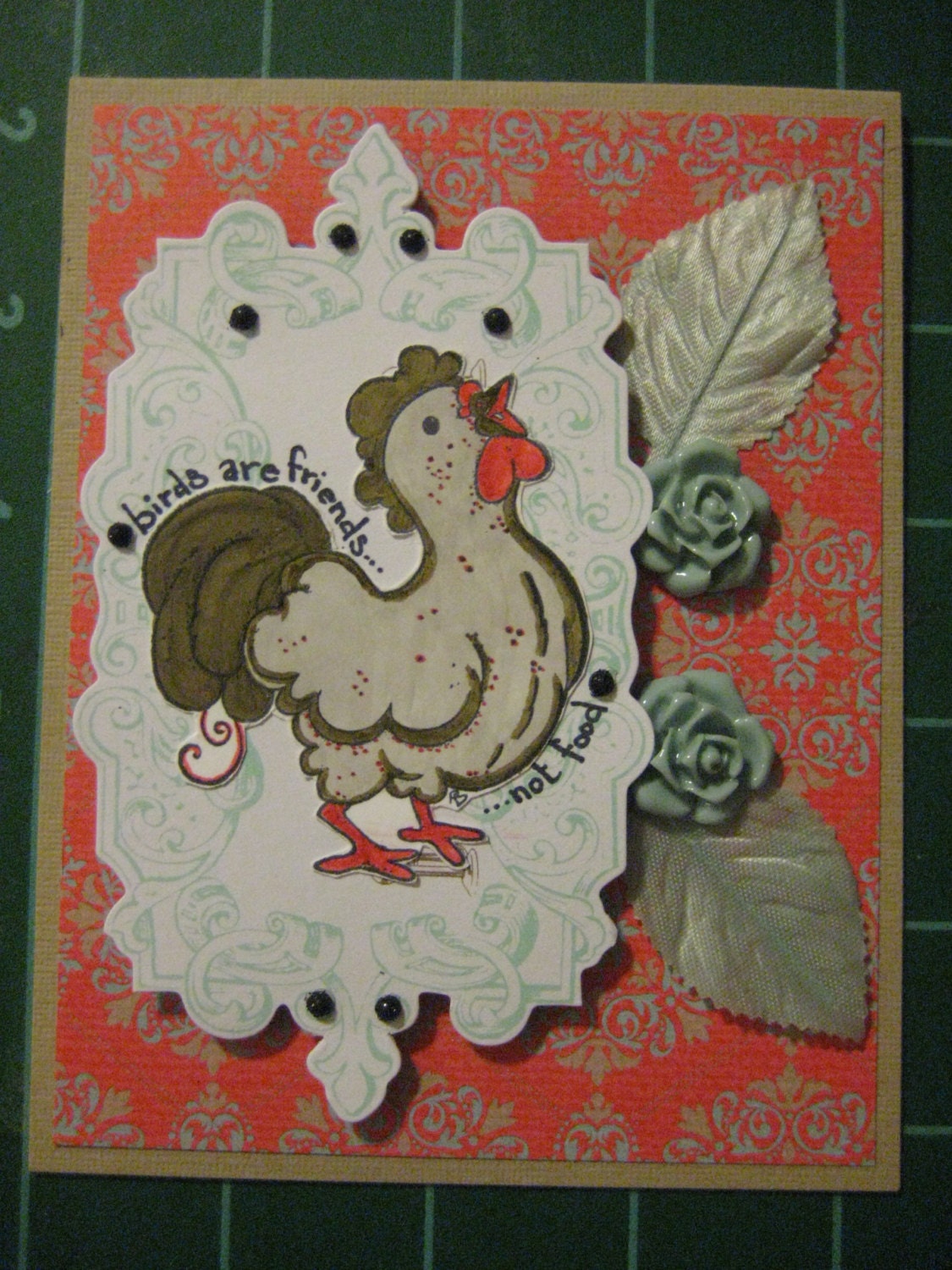 Chickens: Too Neat to Eat, Set of 5 cards and envelopes with a veg message. Rooster, Hen, Vegan, Vegetarian, Animal Rights