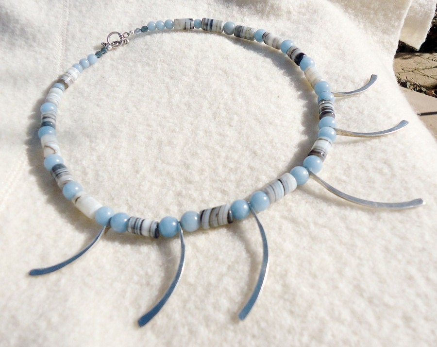 SALE, Angelite, Agate, & Sterling Silver Necklace