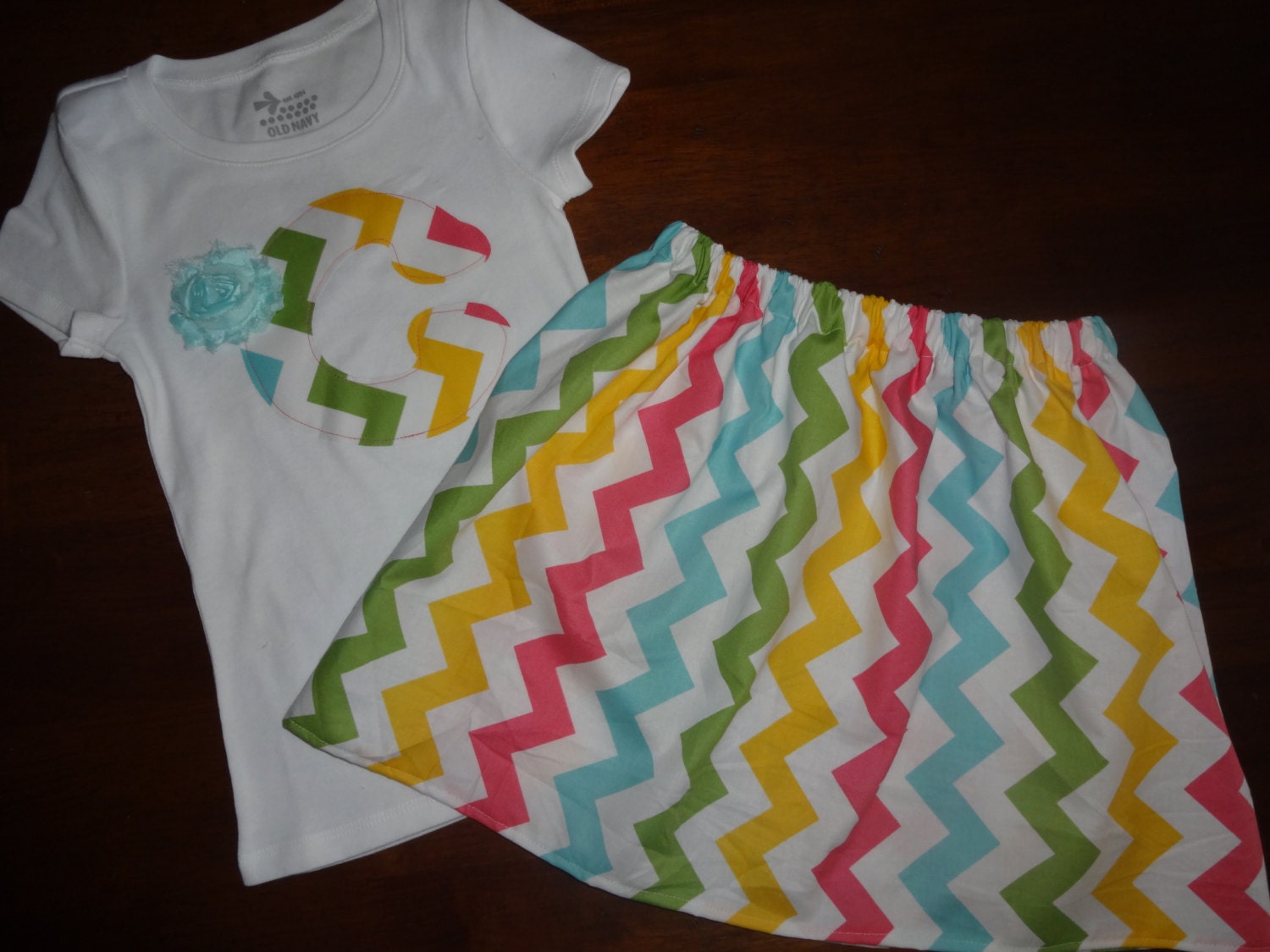 Custom Chevron Skirt Outfit.....You Choose Number or Letter with Shabby Rosette