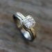 Cushion Cut Moissanite Engagement RingSet in 14k Yellow Gold and 14k Palladium White Gold, Solitaire Cushion Cut Gemstone Ring