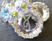 Vintage glass monogram earrings sterling silver personalized initial signet gemstone jewelry crown setting cluster dangle -Romantica-