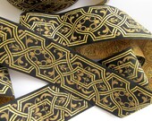 3 yards SULEIMAN Jacquard trim. Gold, beige/tan on black. 1 1/2 inch wide.  800-A
