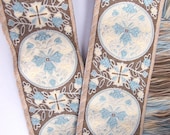 2 yards MARIE ANTOINETTE Jacquard trim in aqua, light tan on off white, with beige edges. 1 1/2 inch wide. 319-A