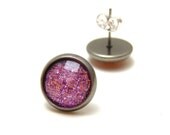 Lavender Glitter Studs - Super sparkly lilac purple glitter rhinestones on gunmetal post earrings