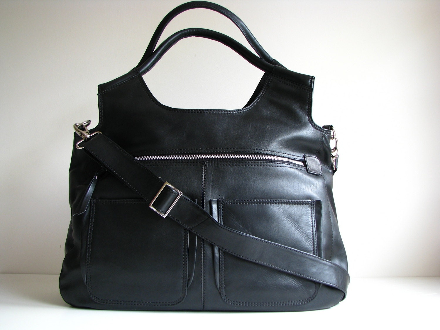 Black Leather Large Holdall Weekend Travel Bag