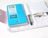 Note Pad Case - Recycle Pink Denim Pen Pad Holder - 3" by 5" Memo Grocery List Compact - Pencil Paper Holder - Grandmother Women Gift Idea