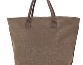 Monogrammed / Personalized Large Jute Tote Bag w/ Cotton Handle