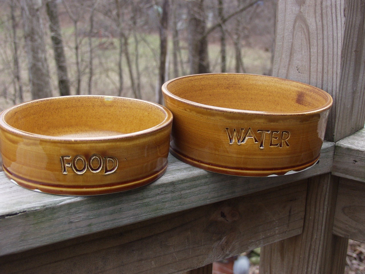Ready to Ship Pottery Dog Bowl FOOD and WATER Pet Feeding Dish Set Medium and Large