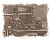 Vintage Truck Car Photography Sepia Style Monochromatic Black and White 8 x 10 Grunge Fine Art Print Last Ride