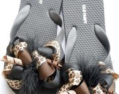 boutique BLACK and BROWN CHEETAH funky fun flip flop bow sandals