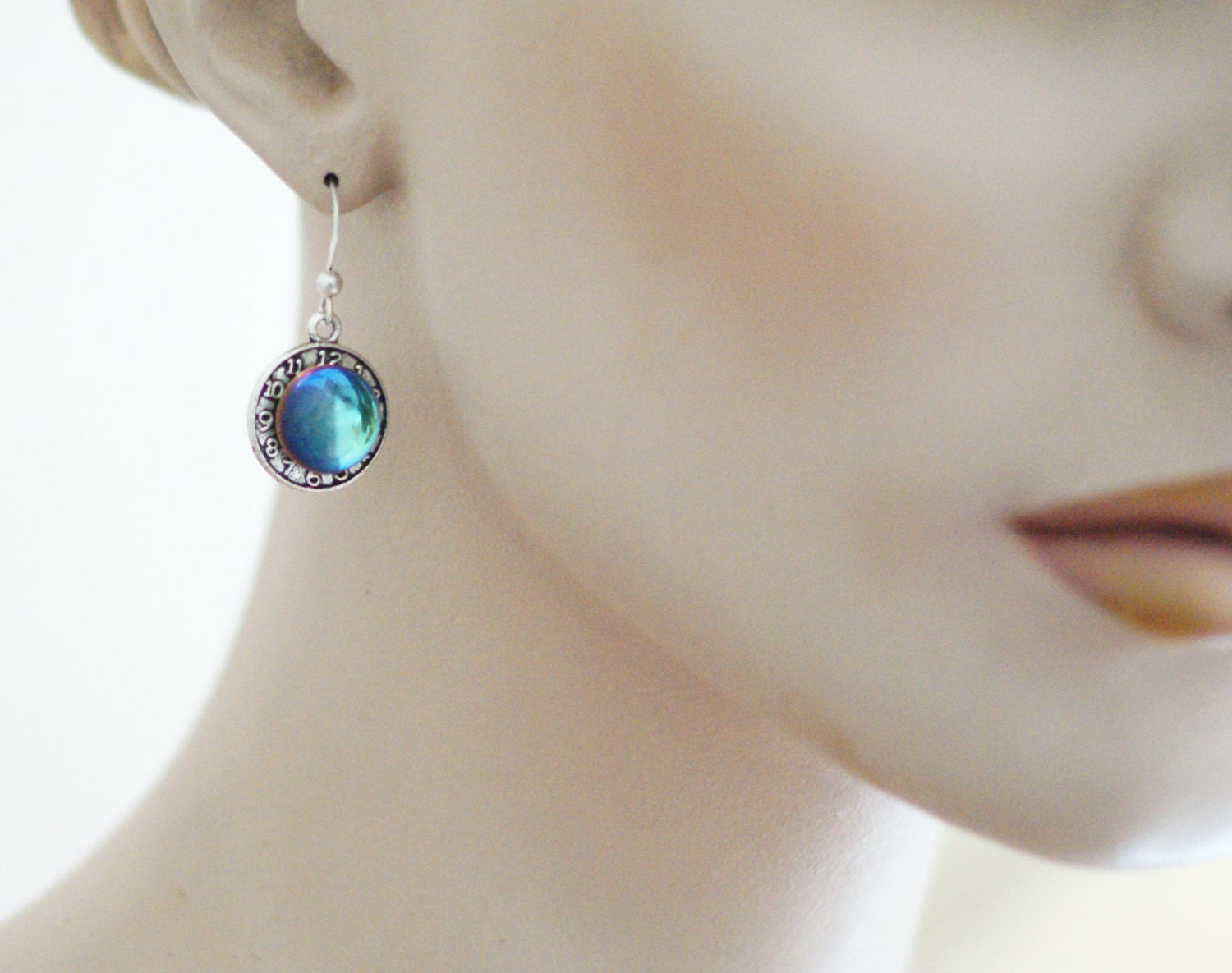 Pocket Watch Earrings & Bermuda Blue - Blue Rainbow Earrings
