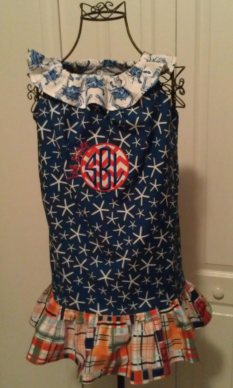 Going Coastal Big Sister Ruffle Neck Dress Personalized