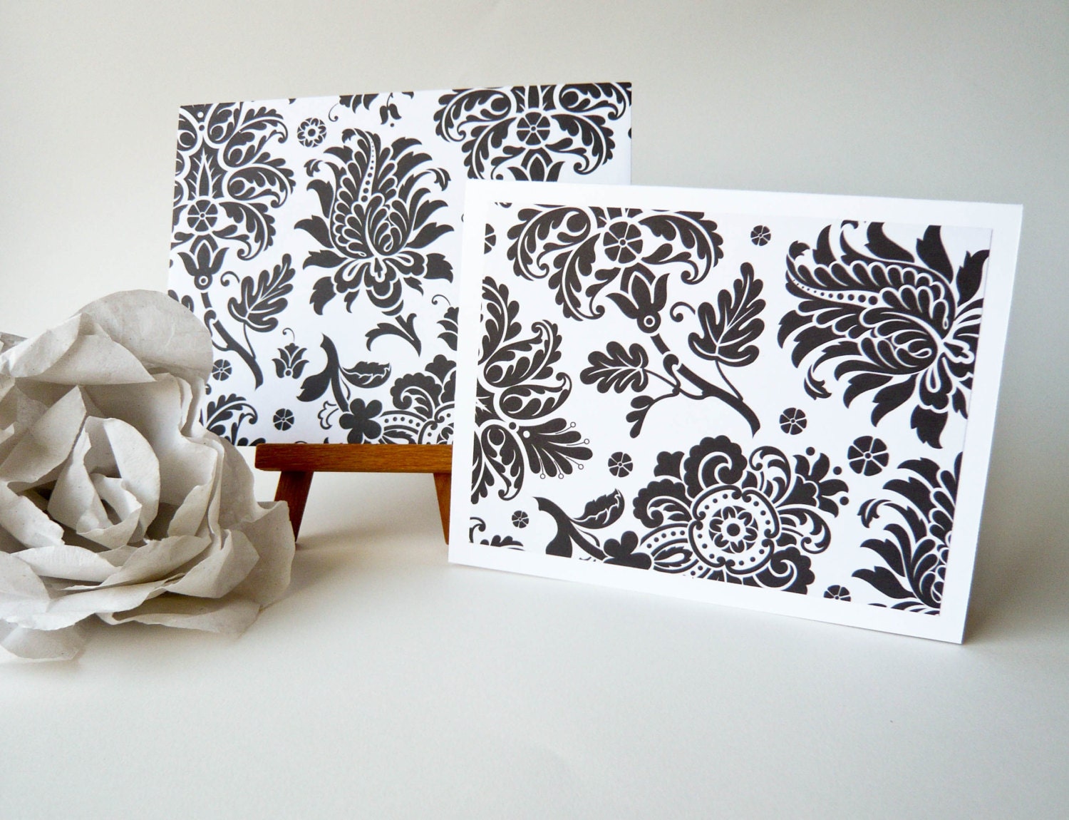 Black And White Damask Notecards - Set Of 6
