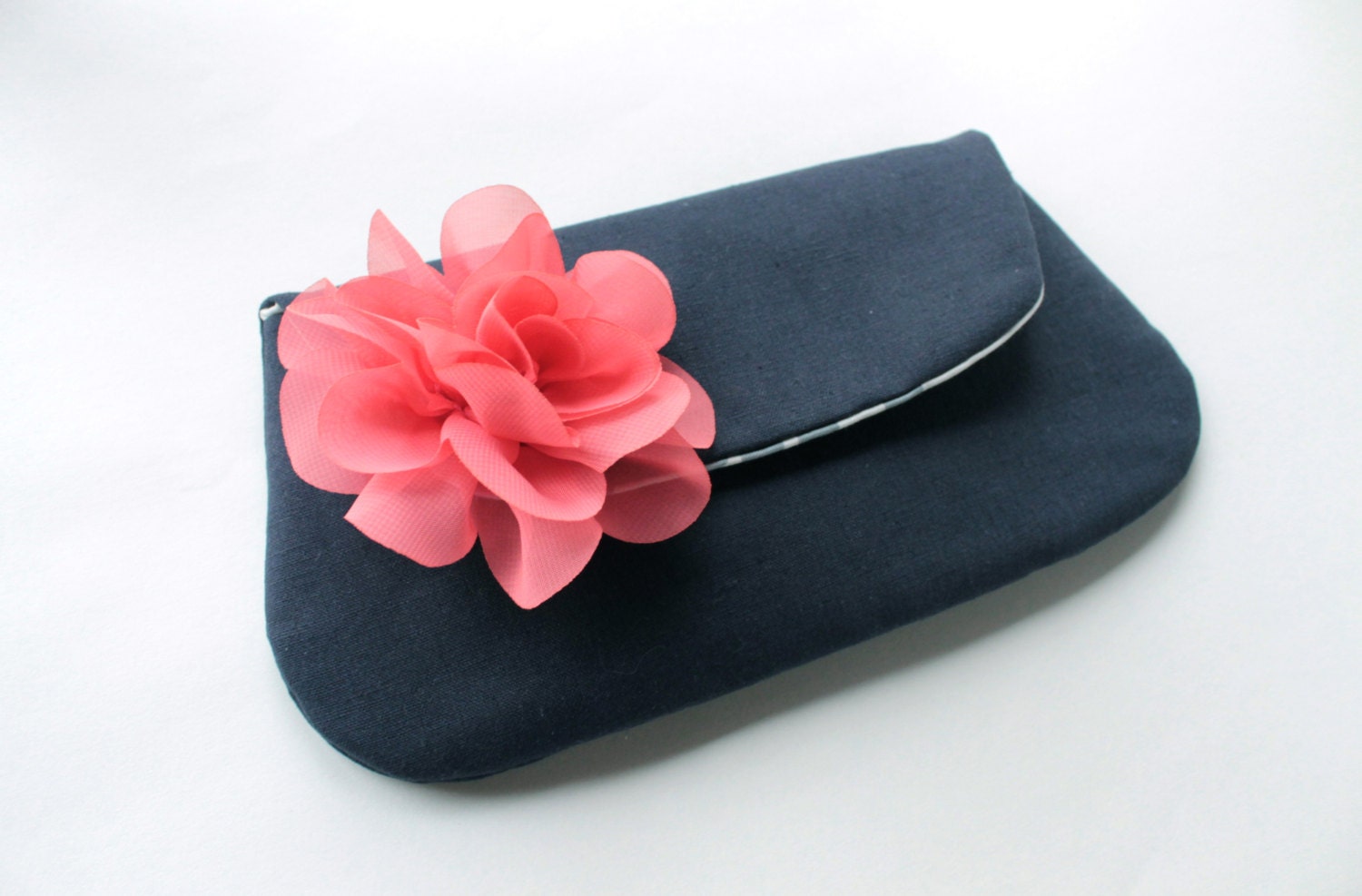 Wedding Clutch, Navy and Coral Pink, Bridesmaid Clutch Purse, Personalized Colors, Mint, Aqua, Purple, Black