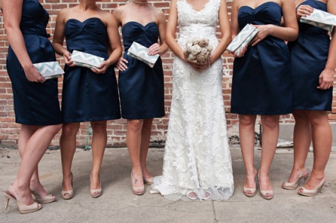 Bridesmaid Clutch, Chevron Clutch, Blue Grey, Wedding Clutch, Personalized Bridesmaid Gift