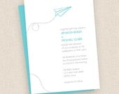 Modern Paper Airplane -Cyan Teal - Wedding Invitation (DIY Printable)