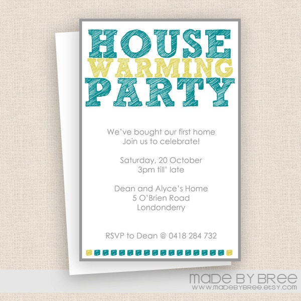 Green and Teal Block Letter - House Warming Party Invitation