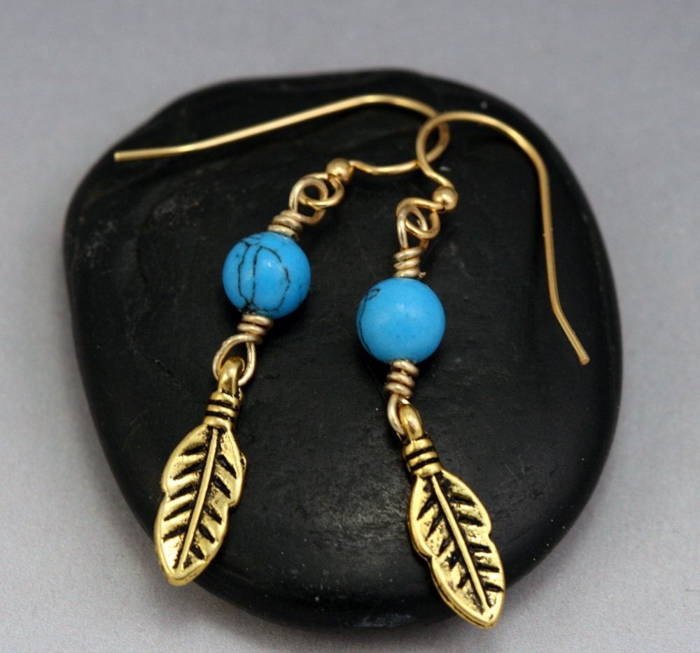 Tribal Feather Earrings - Turquoise Earrings