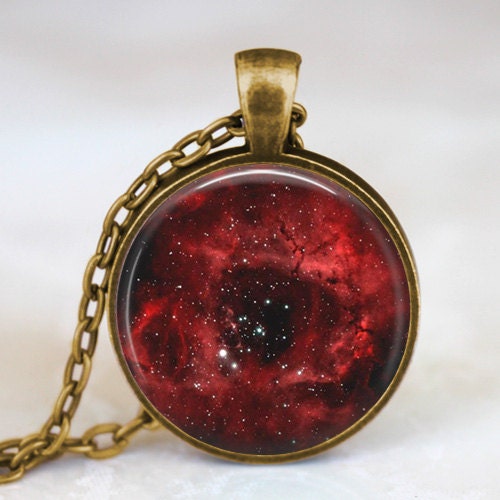 Nebula necklace , Red nebula jewelry Galaxy necklace bronze  pendant necklace for men women