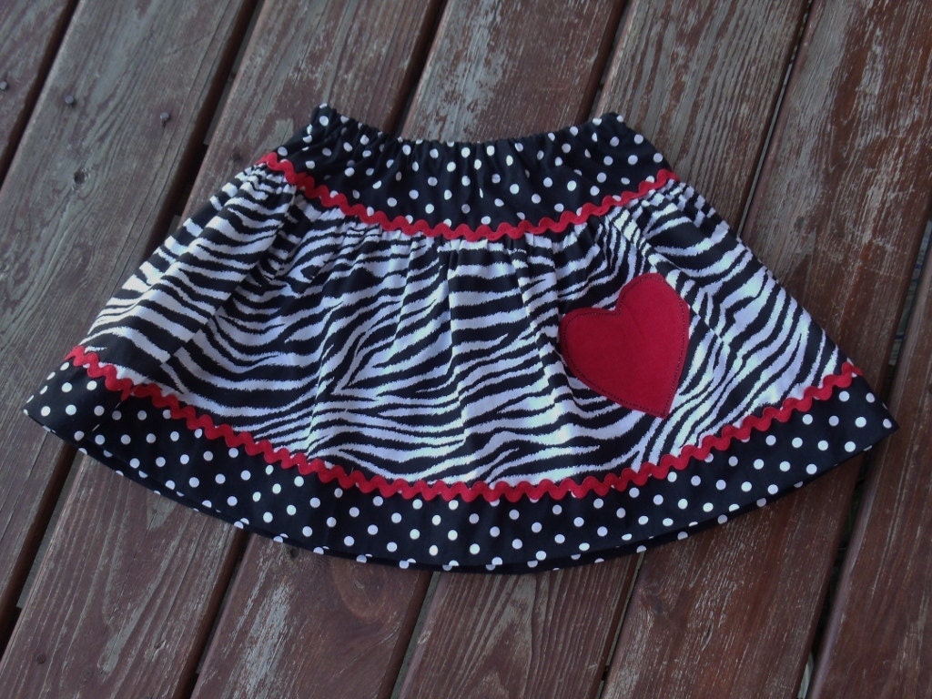 Valentines Day "LOVE WILD" collection  Girls skirt size  4 - 5 - 6 - 7 - 8 with zebra / cheetah / damask / dots
