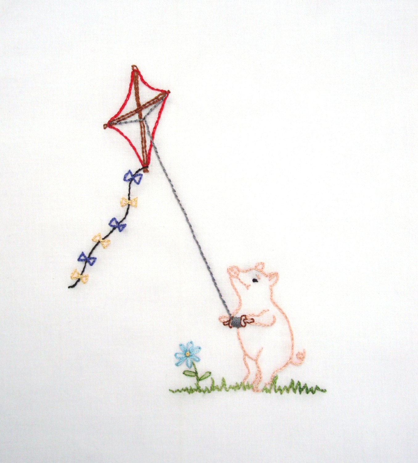 Pig Flying a Kite Hand Embroidery Pattern PDF
