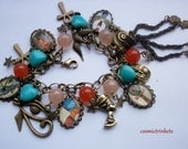 Ancient Egypt Bronze Tone Glass Picture Charm Bracelet