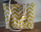 Monogrammed Large Beach Tote Set, Chevron Beach Bag, chevron tote bag, Koozie