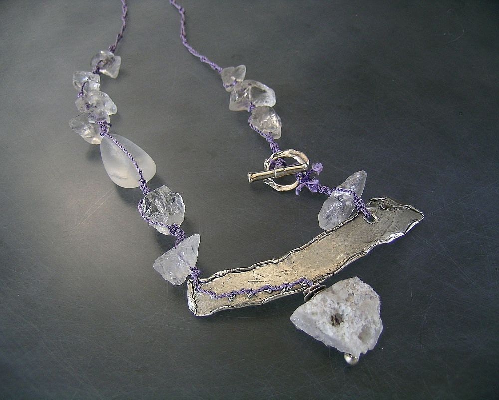 Urban Primitive Crystal Goddess OOAK Necklace: Sterling Silver, Crystal Quartz and Amethyst Nuggets
