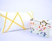 Natural white cotton lumbar pillow cover with stripes in canary yellow 12 x 20 inches -Mikado-