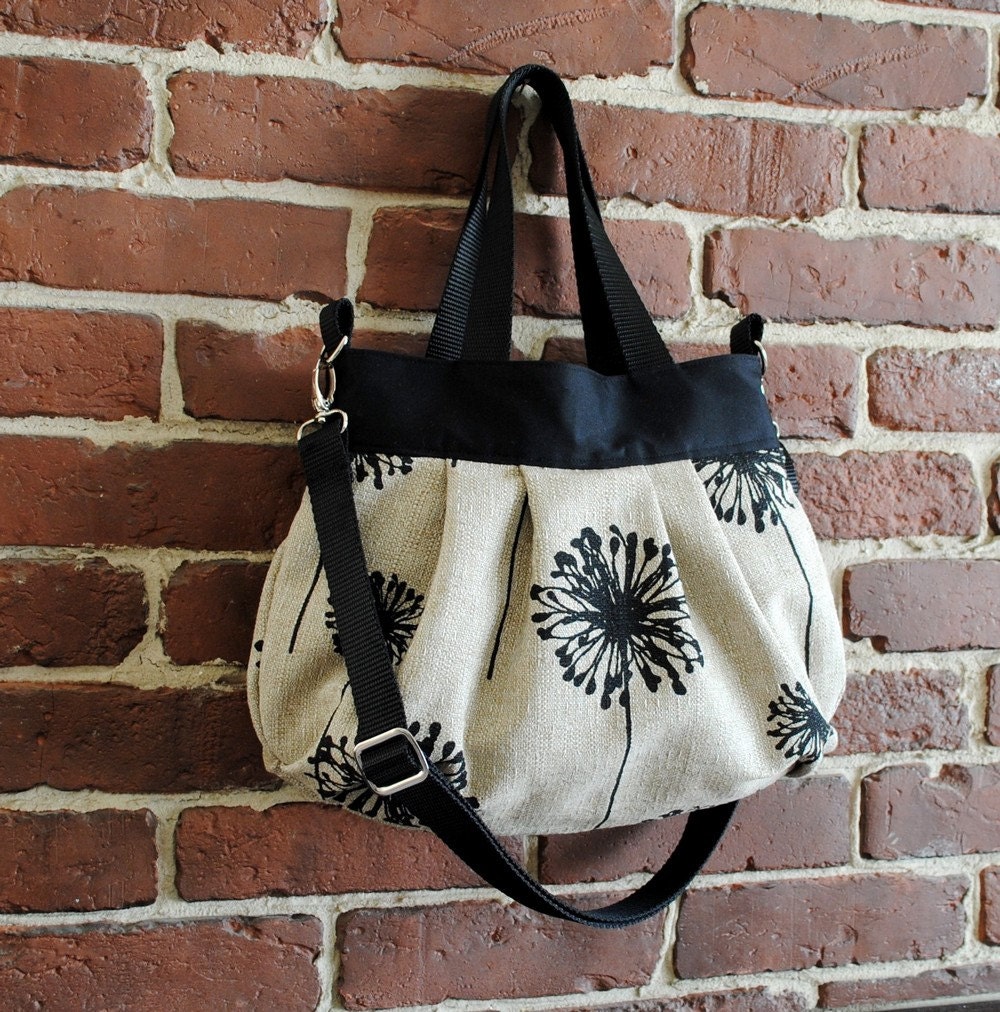 Cross Body Pleated Bag (SMALL) w/ Adjustable Strap - Dandelion Black Denton