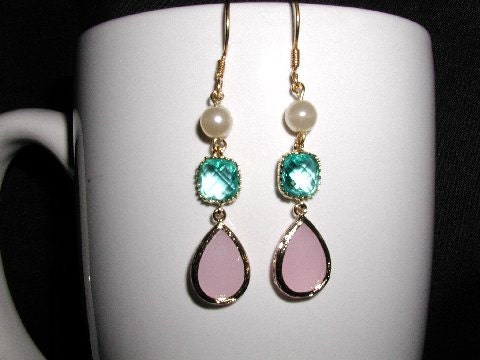 Pearl and Pastel Crystal Dangle Earrings