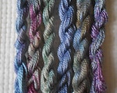 Blues with Green, Lilac and Purple, Medium Perle including Metallic, 6 pack, Unique, Yarn, Mixed Media, Textile Art, Fiber Art, Serendipity
