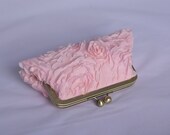 Pink  Rosette Clutch with Antique Brass Frame