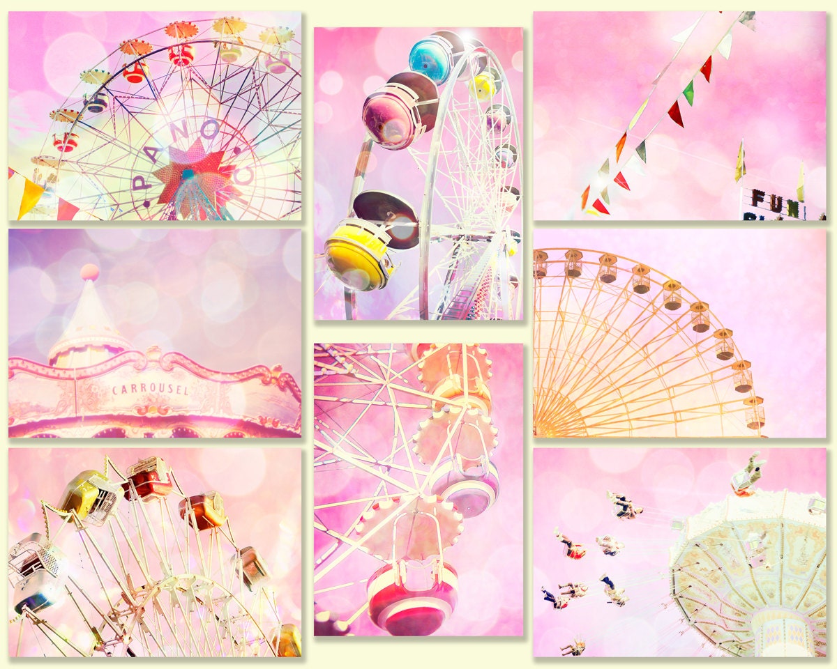Nursery art, little girl room decor, pink, mauve, honeysuckle, purple, baby, circus, carousel wall decor