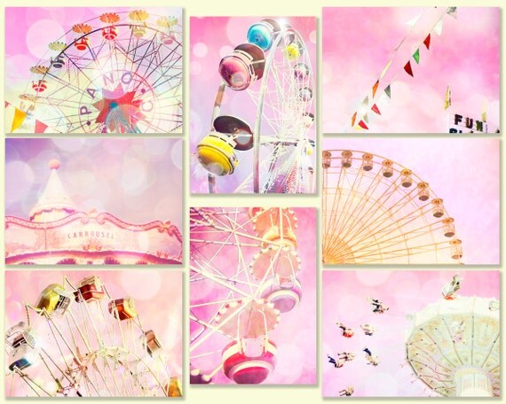 30% OFF SALE - Nursery art, little girl room decor, pink, mauve, honeysuckle, purple, baby, circus, carousel wall decor