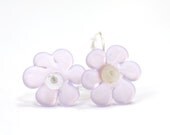 Lilac Purple Sea Glass Flower Bead Earrings Handmade Lampwork Sterling Silver Made to Order