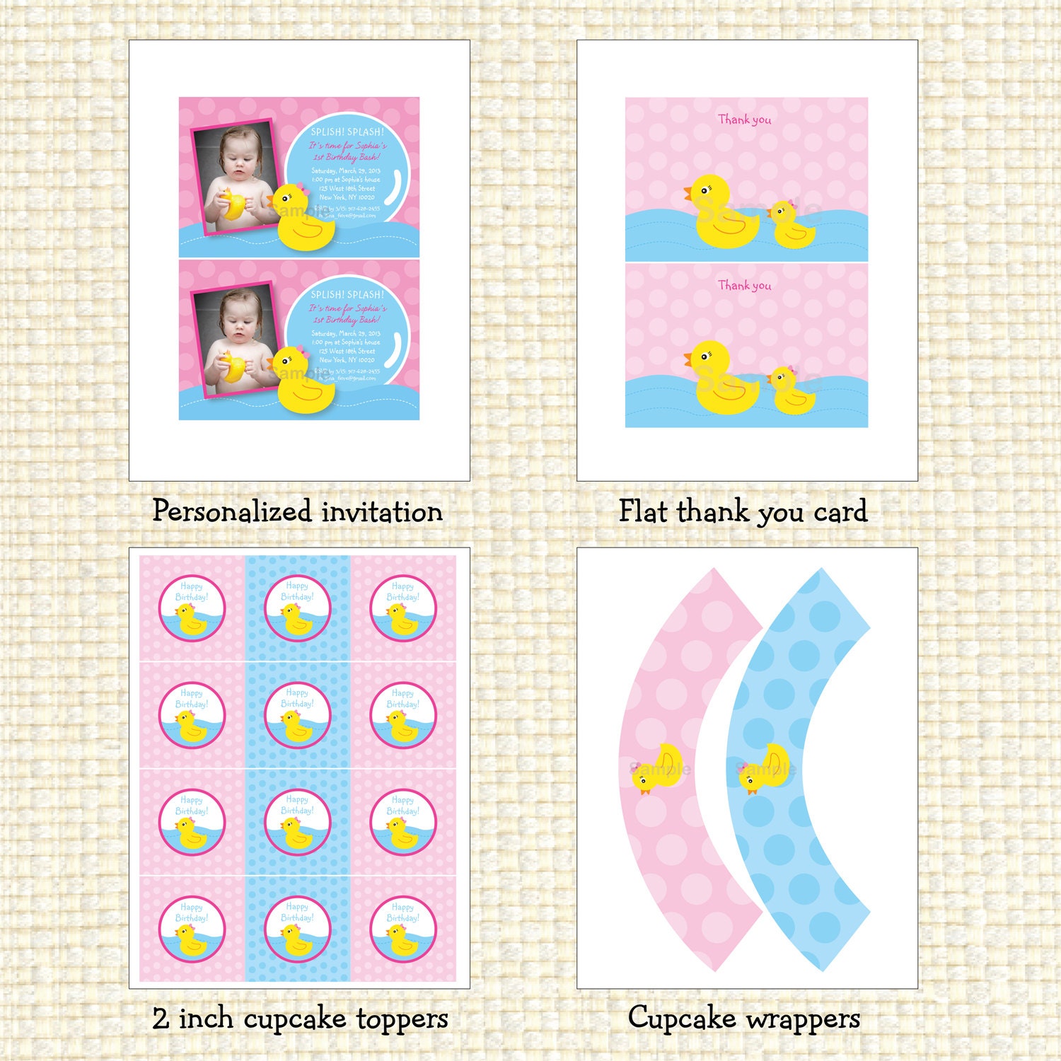 Girl Rubber Ducky Duck Printable Birthday Party Pack
