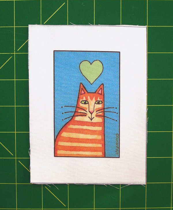 Orange Tabby Ginger Cat... Fabric DIY Craft Panel Quilt Block for Sewing Projects